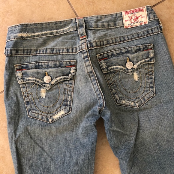 True Religion light wash ripped flare denim pants - Picture 6 of 7